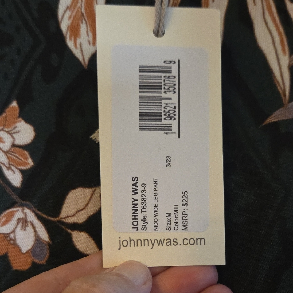 Johnny Was Black Nido Wide Leg Pants with Grey & Beige Floral Print Size Med NWT - Picture 5 of 13